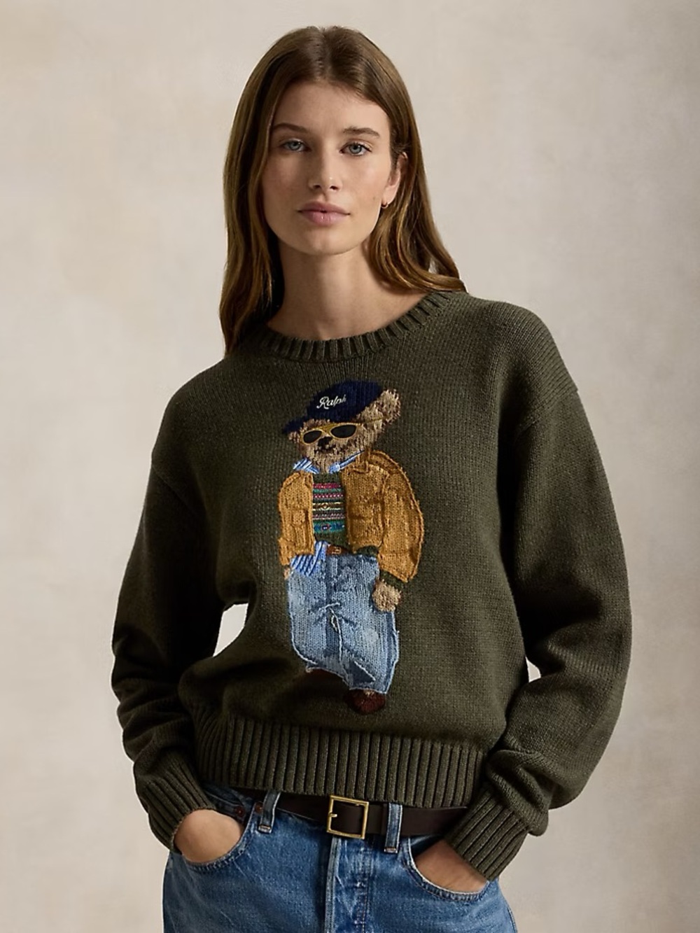 Polo by Ralph Lauren Olive Green Bear Crewneck Sweater